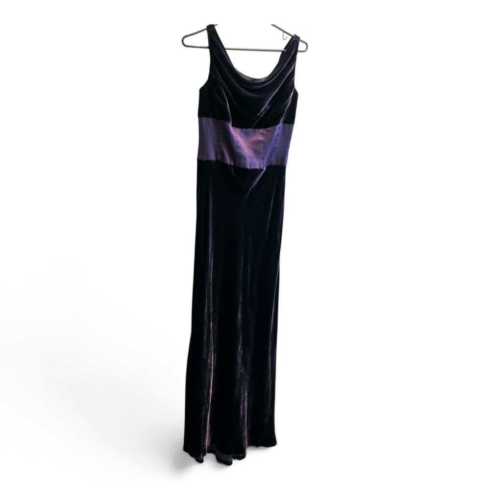 Kay Unger New York Purple Silk Blend Velvet Cowl Maxi Evening Gown Women's 2